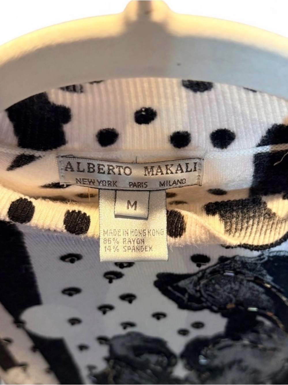 VINTAGE Alberto Makali Beaded Mixed Print Mock Neck Sweater M - Picture 3 of 3